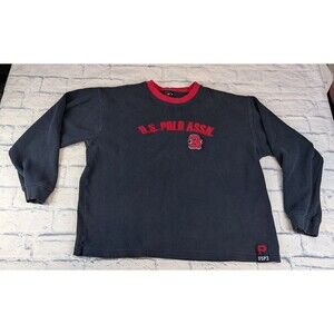 US Polo Assn Pullover Size Large Spellout Crew Neck Ribbed Long Sleeve Shirt Vtg